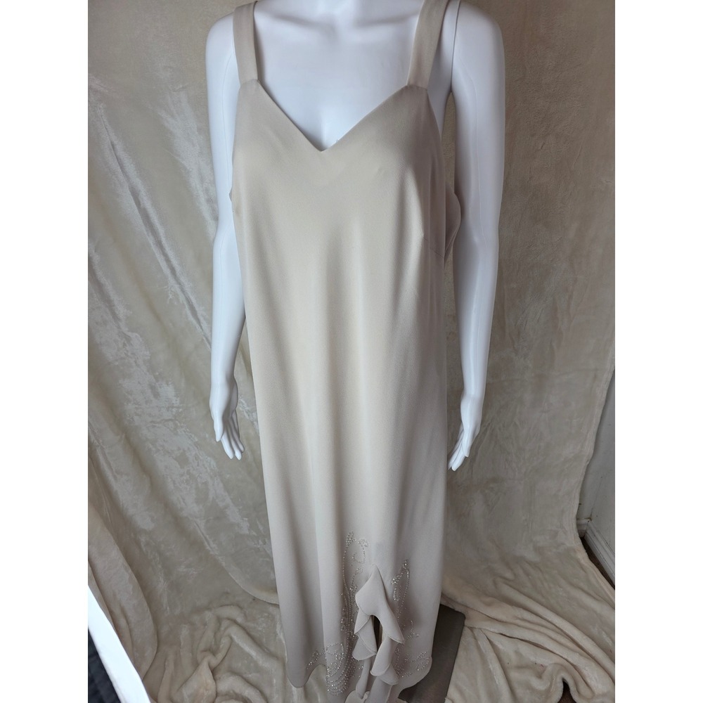 Y2K vintage Woman Beige‎ Embellished Ruffle Midi Dress Size 14W